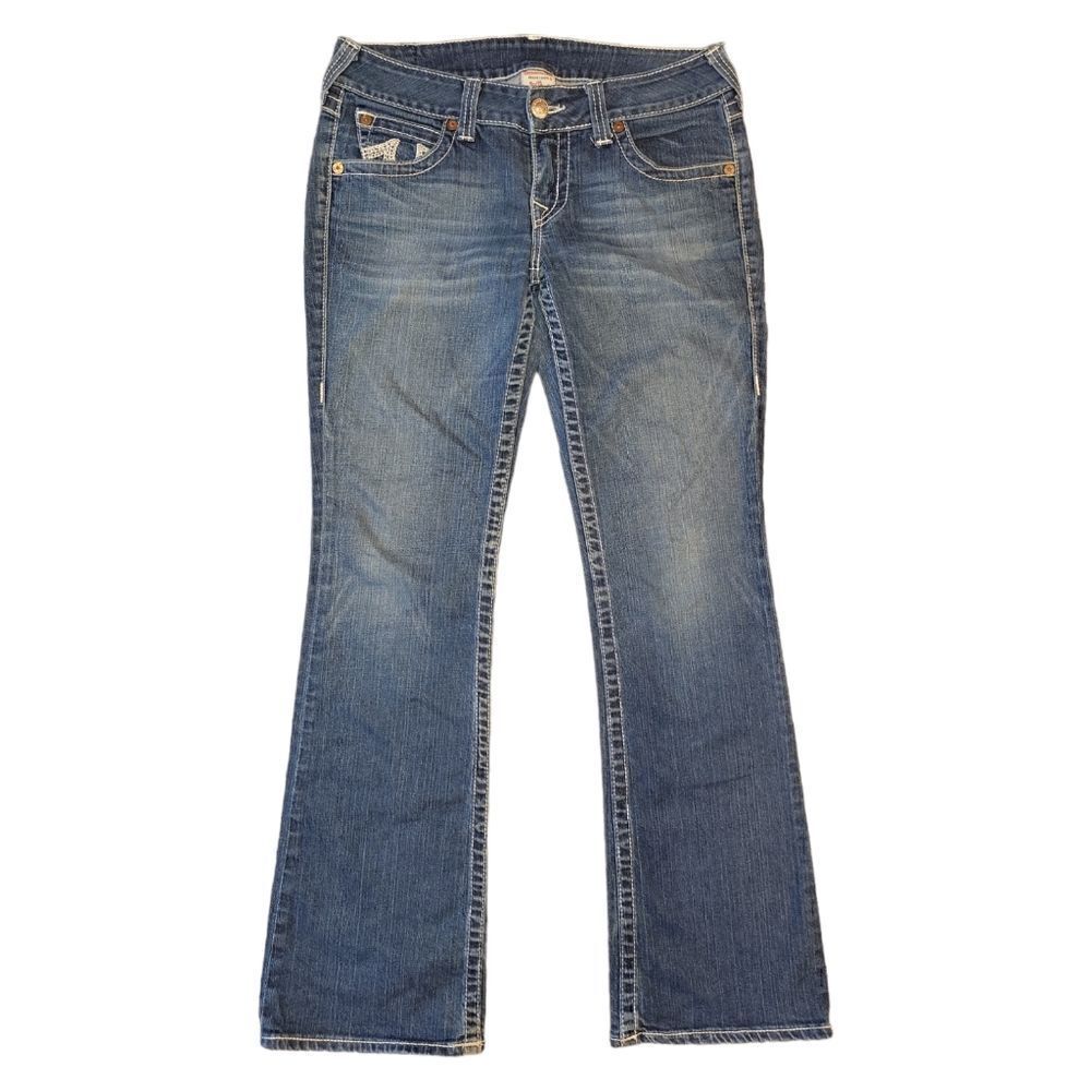 True Religion Women's Embroidered Becky Bootcut Blue Jeans 31